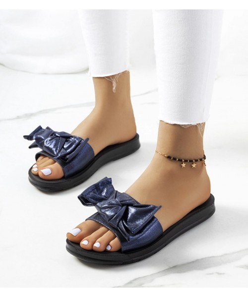 Jūrinės mėlynos šlepetės su blizgiu lankeliu "Sora