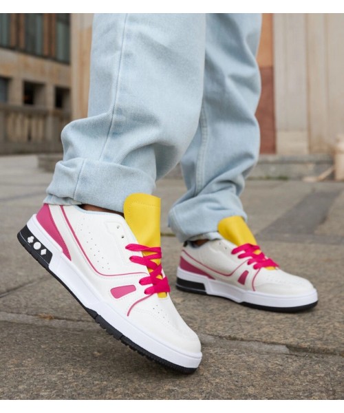 Balti-Rožinės Spalvos Sneakers Stiliaus Su Geltona Spalva językiem Archie Balti-Rožinės Spalvos Sneakers Stiliaus Su Geltona Spalva językiem Archie