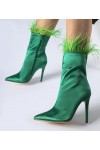 Moteriški žaliai žalios spalvos batai su kulnu iš atlaso plunksnų "Selvena