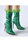 Moteriški žaliai žalios spalvos batai su kulnu iš atlaso plunksnų "Selvena