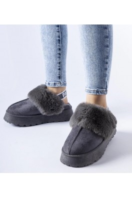 Pilkos apšiltintos šlepetės su elastine juosta ir kailiu Sangro