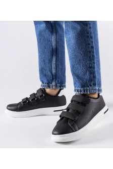 Juodi Sneakers Stiliaus užsegimas Ant Lipnių užsegimų Paré - biała podeszwa