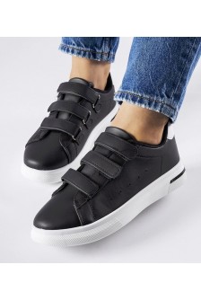 Juodi Sneakers Stiliaus užsegimas Ant Lipnių užsegimų Paré - biała podeszwa
