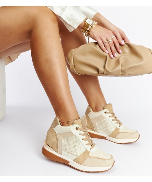 Smėlio spalvos sportbačiai su kaštoniniais kulnais