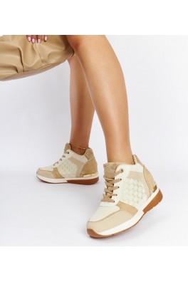 Smėlio spalvos sportbačiai su kaštoniniais kulnais