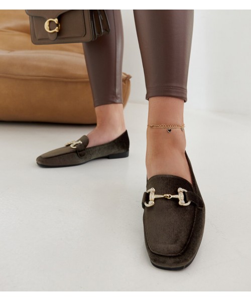 Žali veliūro mokasinai su cirkonais Fabrizia