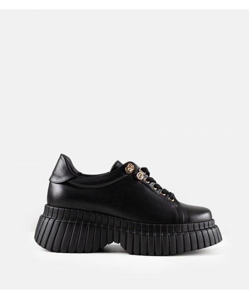 Juodi Odiniai Sneakers Stiliaus Ant Platformos Karino