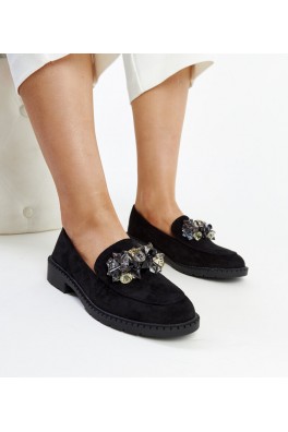 Juodi zomšiniai mokasinai su kristalais iš Zemzem