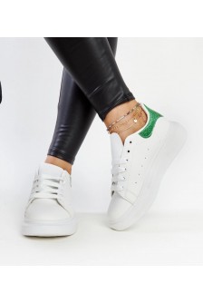 Balti-Žali Sneakers Stiliaus eko-Odiniai Fatimah