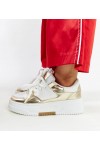 Balti-Auksiniai Sneakers Stiliaus Ant Aukštos platformos Farkas Balti-Auksiniai Sneakers Stiliaus Ant Aukštos platformos Farkas