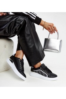 Juodi Sneakers Stiliaus Ant Platformos Su Blizgučiais Fekete