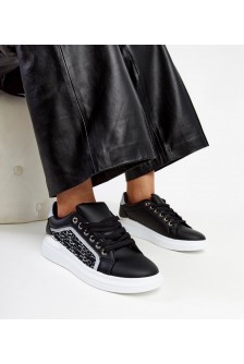 Juodi Sneakers Stiliaus Ant Platformos Su Blizgučiais Fekete