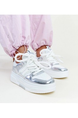 Balti-Sidabro spalvos Sneakers Stiliaus Ant Aukštos platformos Lengyel
