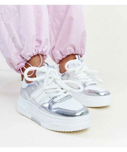 Balti-Sidabro spalvos Sneakers Stiliaus Ant Aukštos platformos Lengyel Balti-Sidabro spalvos Sneakers Stiliaus Ant Aukštos platformos Lengyel