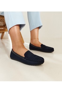 Tamsiai mėlyni "Fiammetta" audinio mokasinai