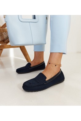 Tamsiai mėlyni "Fiammetta" audinio mokasinai