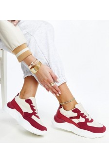 Smėlio Spalvos-Raudonos Spalvos Sneakers Stiliaus Ant Platformos Nereida