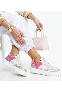 Balti-Rožinės Spalvos Sneakers Stiliaus Ant Storesnio Pado Rumai