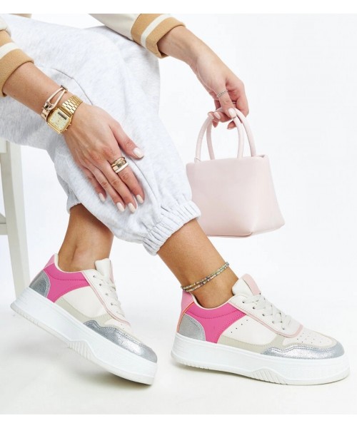 Balti-Rožinės Spalvos Sneakers Stiliaus Ant Storesnio Pado Rumai Balti-Rožinės Spalvos Sneakers Stiliaus Ant Storesnio Pado Rumai