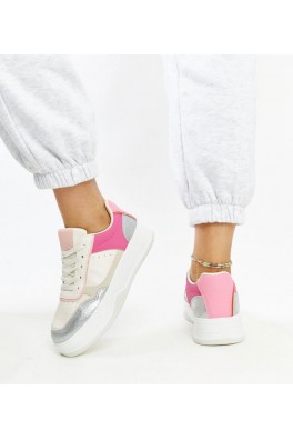 Balti-Rožinės Spalvos Sneakers Stiliaus Ant Storesnio Pado Rumai