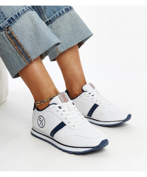 Balti-Mėlyni Sneakers Stiliaus Moteriški CROSS JEANS Balti-Mėlyni Sneakers Stiliaus Moteriški CROSS JEANS