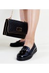 Juodi lakuoti mokasinai su dekoratyviniu dirželiu Marlisa