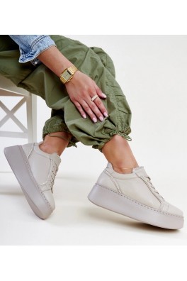 Tamsaus Smėlio Spalvos Odiniai Sneakers Stiliaus Su Kūbiniais Cirkoniais Karino