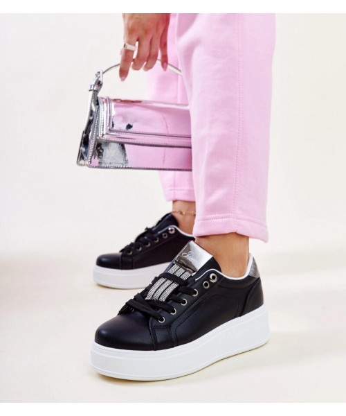 Juodi-Sidabro spalvos Sneakers Stiliaus Su Kūbiniais Cirkoniais Maurizia