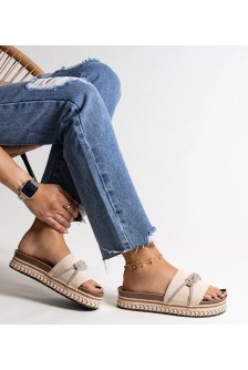 Smėlio Spalvos Šlepetės Papuoštos Cirkoniais Kamiliana