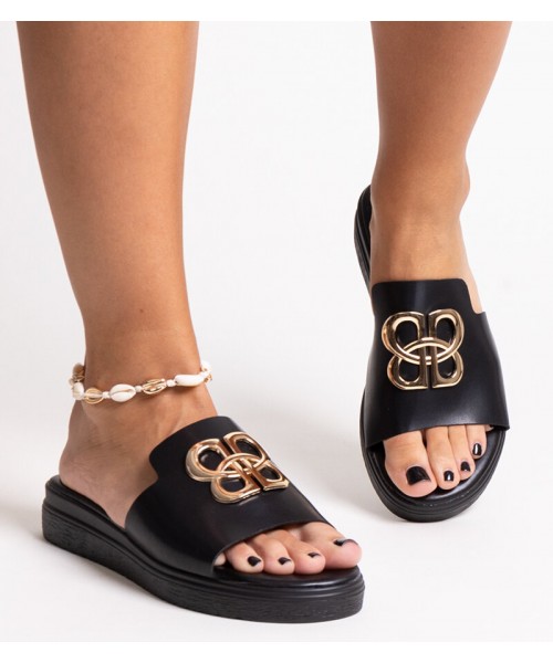 Juodos šlepetės su dekoratyvine sagtimi Jinan