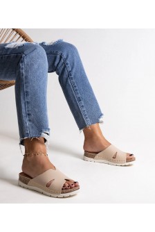Smėlio Spalvos Šlepetės ze skórzaną wkładką Masha