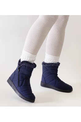 Tamsiai mėlyni sniego batai, puošti Khit kailiu