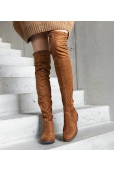 "Hallora" rudos spalvos ilgaauliai batai ant platformos iš eko zomšos