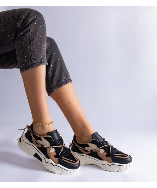 Juodi Sneakers Stiliaus papuošti cyrkoniowym sznurkiem Valdeza