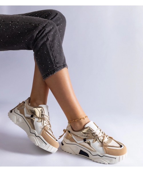 Smėlio spalvos sportbačiai, puošti cirkonių virvele Valdez