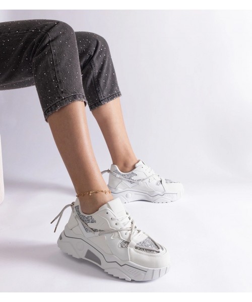 Balti Sneakers Stiliaus Moteriški Su Blizgučiais Agar