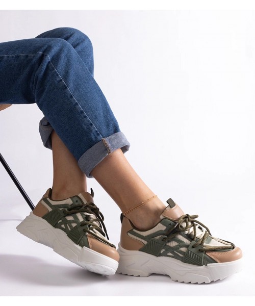 Zielono-Smėlio Spalvos Sneakers Stiliaus Moteriški Alva