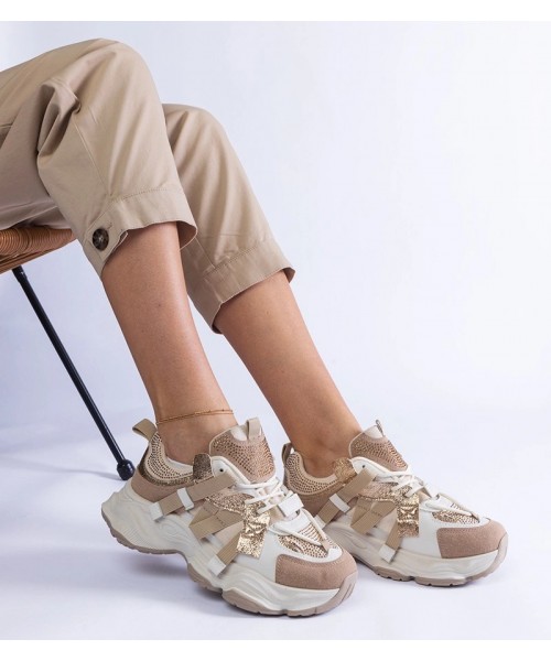 Smėlio Spalvos Sneakers Stiliaus Su Auksinės Spalvos Intarpais Candra