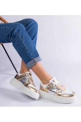 Auksinės Spalvos Sneakers Stiliaus Su Sidabrinės Spalvos Intarpais Kimberly
