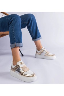 Auksinės Spalvos Sneakers Stiliaus Su Sidabrinės Spalvos Intarpais Kimberly