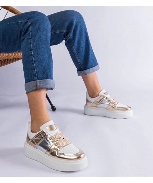 Auksinės Spalvos Sneakers Stiliaus Su Sidabrinės Spalvos Intarpais Kimberly