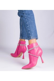 Rausvi bateliai su kulnu, puošti cirkonais Fantagaro