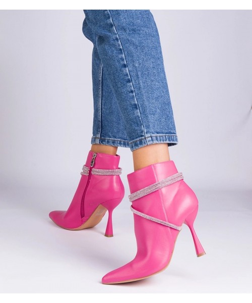 Rausvi bateliai su kulnu, puošti cirkonais Fantagaro