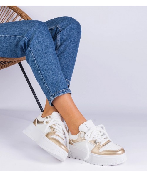 Balti-Auksiniai Sneakers Stiliaus Ant Platformos Ivalda Balti-Auksiniai Sneakers Stiliaus Ant Platformos Ivalda