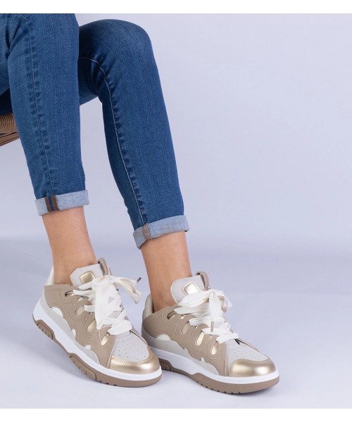 Smėlio Spalvos Sneakers Stiliaus Moteriški Su dekoracyjnym sznurowaniem Grejs