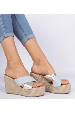 Jeansowe Šlepetės espadryle su Pleištiniais kulniukais Lerada