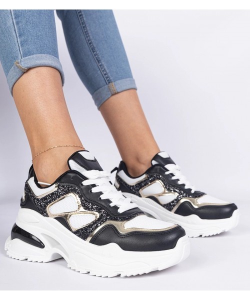 Juodi Sneakers Stiliaus Moteriški papuošti Blizgučiais Sandoria