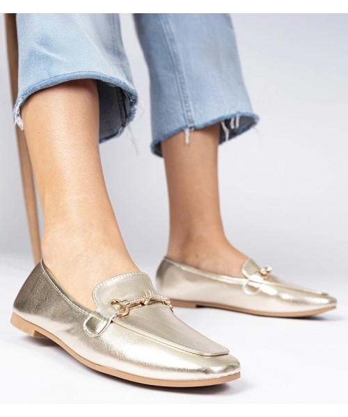 Auksiniai elegantiški mokasinai su auksiniais papuošimais ir cirkonais Kalisa