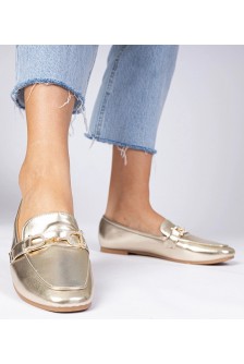 Auksinės Spalvos Elegantiški Mokasinų stiliaus Su Cirkoniais Banzao