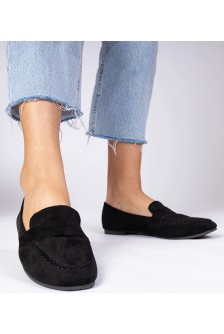 Juodi Elegantiški Mokasinų stiliaus Su ekozamszu Palmarina